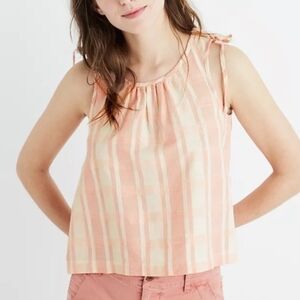 Madewell Pink and Cream Checkered Tank Top